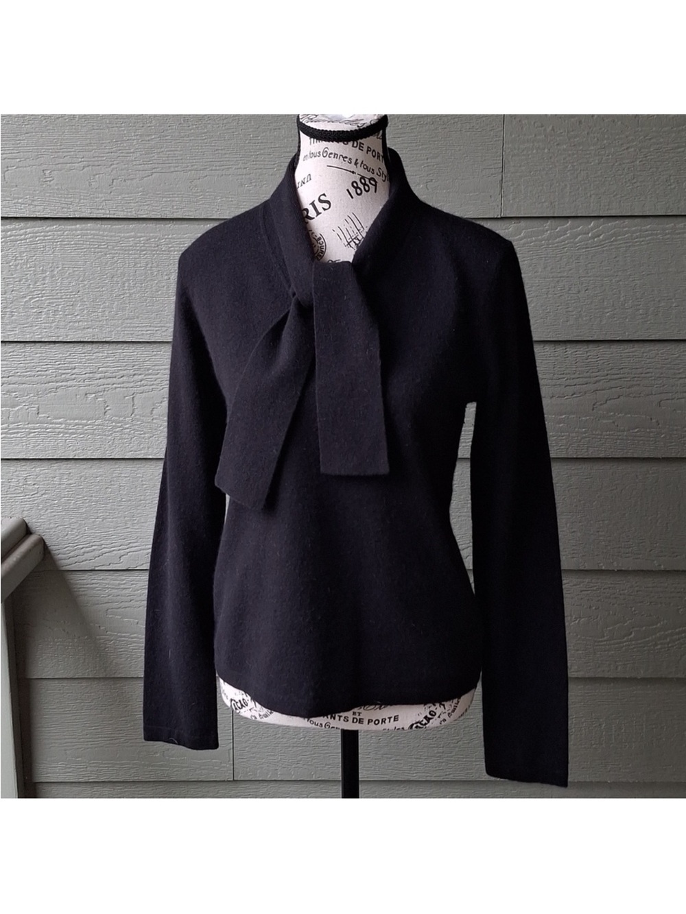 Lauren Ralph Lauren Merino Wool Cashmere Tie Neck Black Sweater